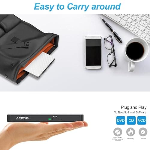 External CD DVD Drive for Laptop, USB 3.0 USB C CD Burner DVD/CD ROM Drive Reader External DVD Drive DVD Player for Laptop Desktop PC Windows 11/10/8.1/7 MacBook Mac Linux OS Apple White thumbnail 7
