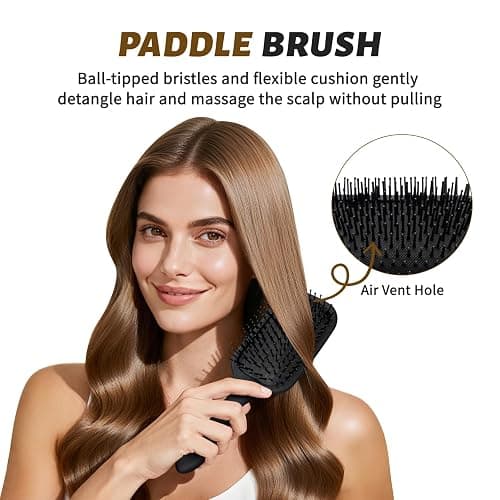 Balon Hair Brush for Women and Men, 4Pcs Paddle Brush Detangling Brush Hair Comb Set for Long Thick Thin Curly Hair, Hairbrush Great On Wet or Dry, No More Tangle thumbnail 3