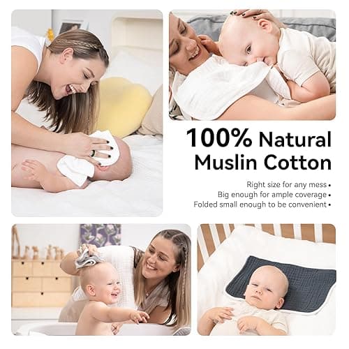 Synrroe Burp Cloths Large, Muslin Burp Cloths for Baby Girls and Boys, Pack of 10 Extra Absorbent and Soft Muslin, 6 Layers 20 by 10 Inches 100% Cotton (Blue Sets 10 Pack) thumbnail 6