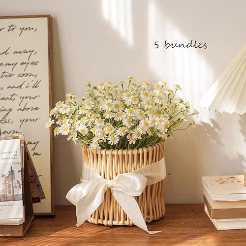 Smalldu Small White Daisy Flowers Artificial,2 Bouquet/12Pcs 10 Inch Fake Daisies,Spring Wild Flower for Party Decor (Vase Not Inclouded) - 2 thumbnail 6