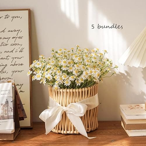 Smalldu Small White Daisy Flowers Artificial,2 Bouquet/12Pcs 10 Inch Fake Daisies,Spring Wild Flower for Party Decor (Vase Not Inclouded) - White - 2 thumbnail 6
