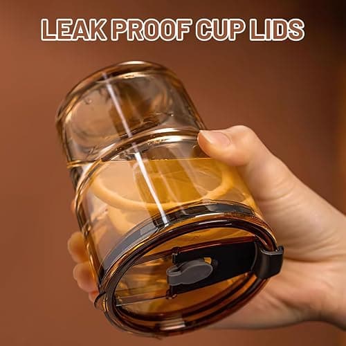 Luxfuel 13 oz Glass Cups with Lids and Straws Reusable Iced Coffee Tumbler | Leak-Proof Thick Wall Travel Glass Coffee Cup for Iced Tea, Water, Office, Cup Holder Friendly, BPA Free (Shimmer,2 Pack) thumbnail 4