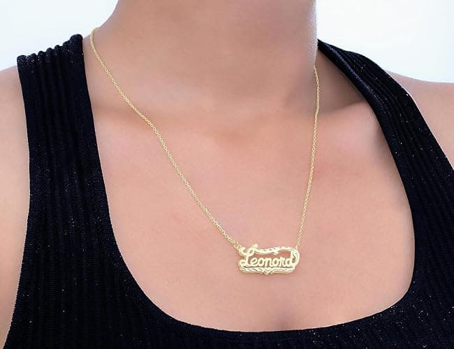 JAY AIMEE Elegant Designs 14K Gold Sterling Silver Personalized Script Nameplate Necklace - Single Nameplate Necklace - Customizable Handcrafted Jewelry for Women, Customized Name Word Necklace thumbnail 3