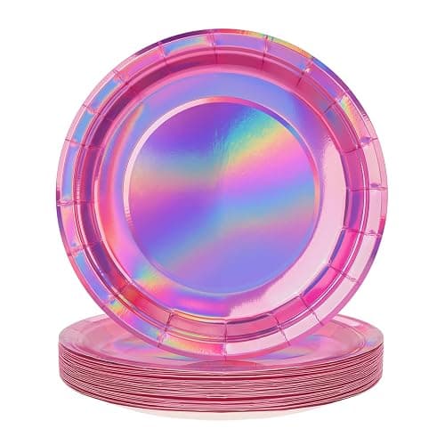 FunisFun Disco Plates Disposable Disco Ball Plates for 70s Disco Party Decorations Wedding Birthday Bachelorette Party 9" (Iridescent Pink, 9IN25P) - Image 1