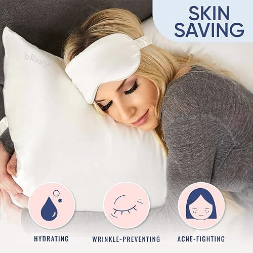 Blissy Silk Pillowcase - 100% Pure Mulberry Silk - 22 Momme 6A High-Grade Fibers - Silk Pillow Cover for Hair & Skin - Regular, Queen & King (Blissy White, Standard) thumbnail 4