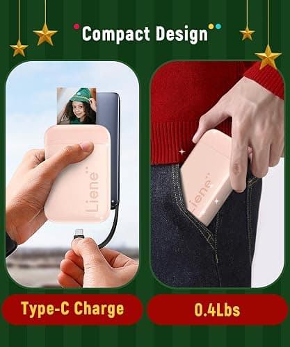 Liene Photo Printer, 2x3 Mini Instant Portable Color Mono Picture Printer w/ 50 Zink Adhesive Paper, Bluetooth 5.0, Compatible w/iOS & Android, Small Photo Maker for iPhone, Smartphones, Pink thumbnail 2
