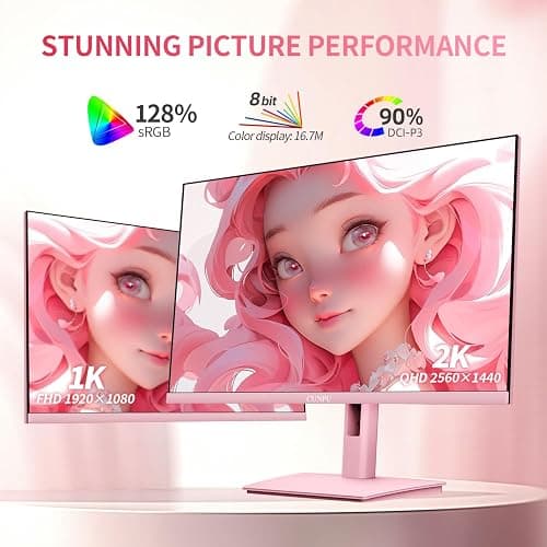 CUNPU 27 Inch Pastel Pink Gaming Monitor QHD 2560x1440 180/200Hz 1ms GTG Fast IPS Computer Monitor, 90% DCI-P3, Adaptive Sync, Built in Speaker, Height/Swivel/Tilt/Pivot Adjustable Stand, HDMI,DP thumbnail 5
