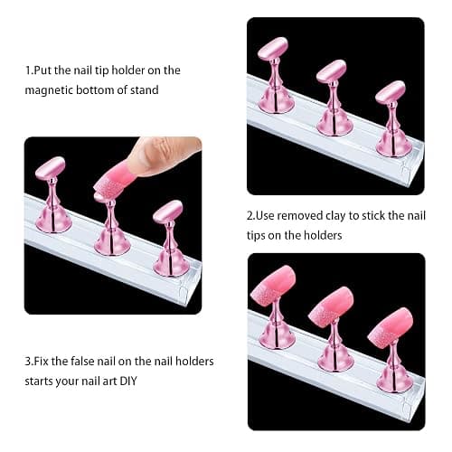 JUSTOTRY 2 Sets Pink Nail Stand for Press on Nails Display, Magnetic Fake Nails Holder for Painting Nails Practices, Beginner Acrylic Nail Art Kit Accessories, Nail Salon Equipment and Decor thumbnail 2