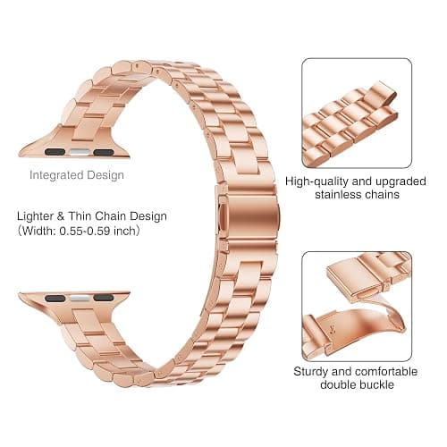 OMIU Thin Band Compatible with Apple Watch 40mm 38mm 41mm 42mm 44mm 45mm 49mm, Premium Stainless Steel Metal Replacement Adjustable Wristband Strap for iWatch Ultra SE Series 9/8/7/6/5/4/3/2/1 Women thumbnail 4