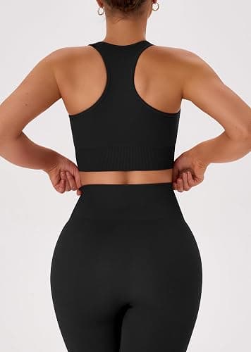 OLCHEE Womens Workout Sets 2 Piece Racerback Sports Bra High Waist Leggings | Seamless Gym Set, Yoga Pilates Outfit, Matching Athletic Clothing, Activewear, Scoop Neck, Padded, High Waist thumbnail 5