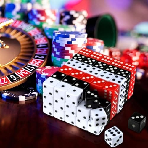 Poen 150 Pcs Dice Set 16mm Standard Game Dice Bulk Black White Red Acrylic Casino 6 Sided for Casino Night Party Decor, Craps, Board and Tabletop Games thumbnail 2