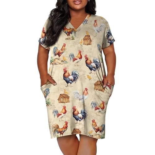 Biyejit Womens Plus Size Short Sleeve V Neck T-Shirt Dress with Pockets Casual Loose T-Shirt Dress for Beach Vacation - Image 1