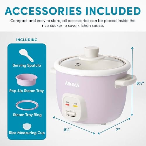 AROMA® CoreCoat Rice Cooker with Pop-Up Food Steaming Basket (4 Cups Cooked, 2 Cups Uncooked, 1 Qt) thumbnail 2
