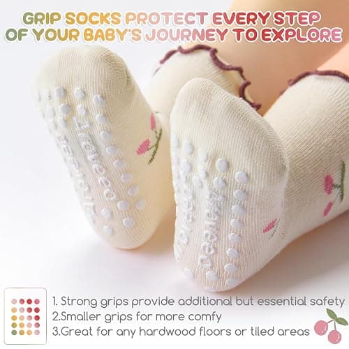 Aroveea Baby Toddler Girls Socks Grip Ruffle Non Slip Girls Cotton 12 Pack Socks for Kids Cute Ankle 6M-7Years thumbnail 3