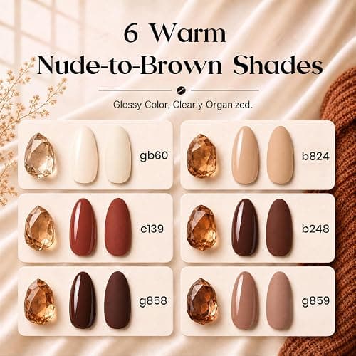 Beetles Brown Gel Polish Set, Toasty Aroma Collection, 6 Fall Colors | Nude Brown Nail Colors UV LED Lamp Salon DIY at Home Nails Gifts for Women thumbnail 2