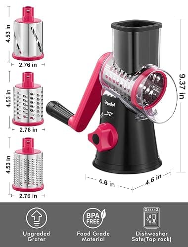 Geedel Rotary Cheese Grater, Kitchen Mandoline Vegetable Slicer with 3 Interchangeable Blades, Easy to Clean Rotary Grater Slicer for Fruit, Vegetables, Nuts thumbnail 3