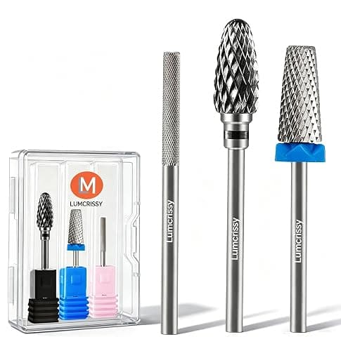 3Pcs Nail Drill Bits Set 3/32 Inch Shank YG6X Carbide Tungsten, 5 in 1 Cross Cut + 3XF Safety+ XC Cone Bits,Two Way Rotation for Acrylic Gel Dip Powder Cuticle Manicure Pedicure - Image 1