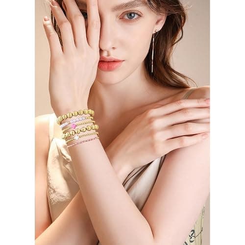 Gold Beaded Bracelets Set for Women Stretch Elastic Stackable Bracelets Dainty Round Bead Ball Pearl Cross Bracelet Stack Enewton Stretchable Bracelet Jewelry Christmas Mothers Day Gifts thumbnail 4