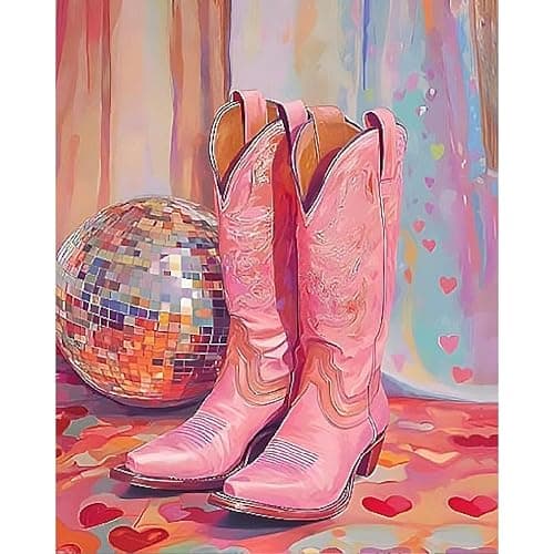 Vintage Boots Paint by Number Kits,Retro Disco Ball Paint by Numbers Kit for Adults Beginner Without Frame,Easy DIY Acrylic Painting for Canvas for Decor 16x20inch - Image 1