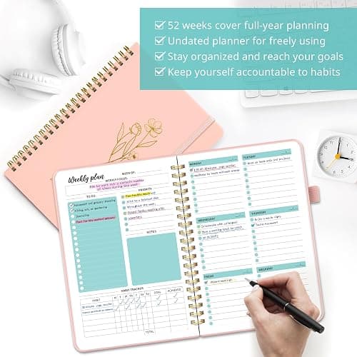 Undated Weekly Planner, Weekly To Do List Notebook with Goal & Habit Tracker Organizer, A5 Weekly Planner Notebook with Spiral Binding, 6.1" x 8.2" - Rosy thumbnail 5