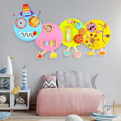 Caterpillar Activity Wall Panels for Toddler: Sensory Wall Toy 12 Activities - Wall Mounted Toy Busy Board Decor for Bedrooms Toddler Activity Center Daycares - Montessori Educational Toy for Kids thumbnail 2