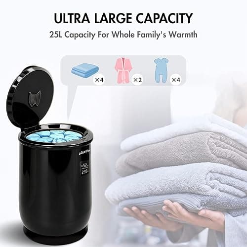 aGratHav Towel Warmers Ultra Large Capacity Bucket Style 450W for Bathroom ETL FCC Certified Fits up to Two 40"x70" Towels, Blankets, Bathrobes with Auto Shut Off (Black) thumbnail 3