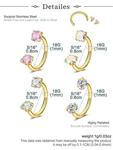 Longita 20g 18g Horseshoe Nose Ring for Women Double Gem Horse Shoe Nose Ring Hoop Surgical Steel Silver Gold Cartilage Helix Tragus Earring Hoops Labret Lip Piercing Jewelry Small Septum Rings 16g thumbnail 2