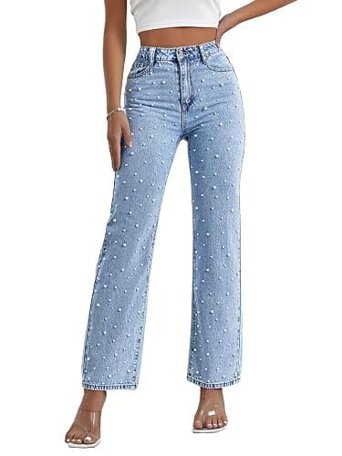 Kedera Women's High Waisted Jeans Boyfriend Baggy Wide Straight Leg Casual Denim Pants Trousers - Image 1