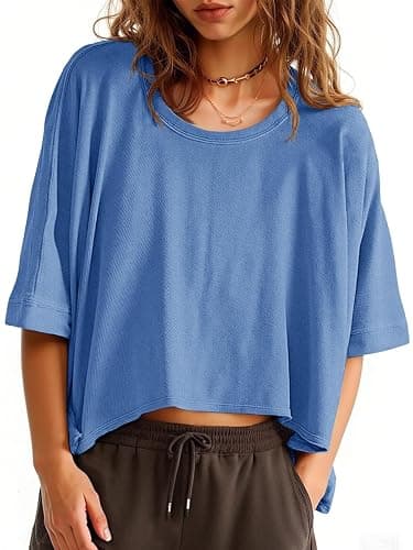 Tankaneo Womens Oversized T-Shirts Cropped Summer Casual Short Sleeve Loose Fit Tee Tops - Image 1