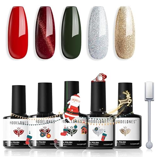 modelones Christmas Gel Nail Polish Set, Winter Cat Eye Red Dark Green Blue Glitter Gold Silver Gel Polish Kit Soak Off Nail Art Manicure Home Gift for Women Girls - Image 1