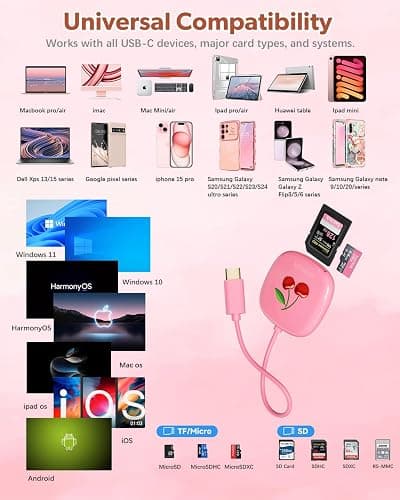 USB C SD Card Reader for iPad, 2-in-1 Memory Card Reader USB C Adapter, Compact Design, Compatible with iPad Pro, MacBook, Samsung Galaxy S20-S24, and Other Type-C Devices (8cm,Pink) thumbnail 6