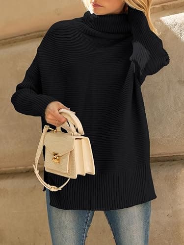 LILLUSORY Women's Oversized Turtleneck Sweaters Fall Batwing Sleeve Ribbed Tunic Sweater thumbnail 6