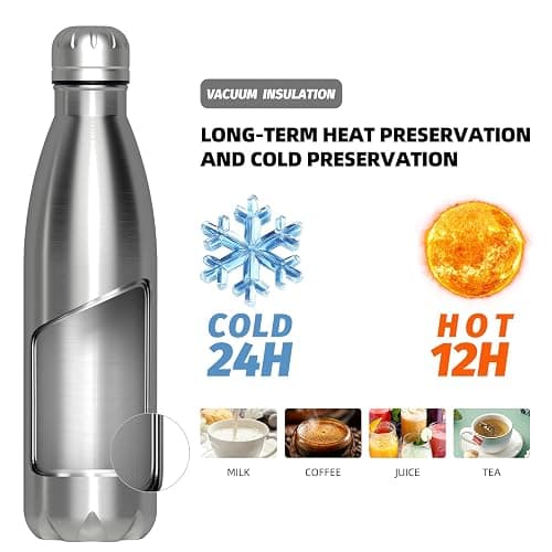 WATERSY Gourde Isotherme en Acier Inoxydable à Double paroi en Métal pour Garder au Froid Pendant 24 Heures et au Chaud Pendant 12 Heures - Bouteille de Sport en métal sans BPA - 500 ml thumbnail 4