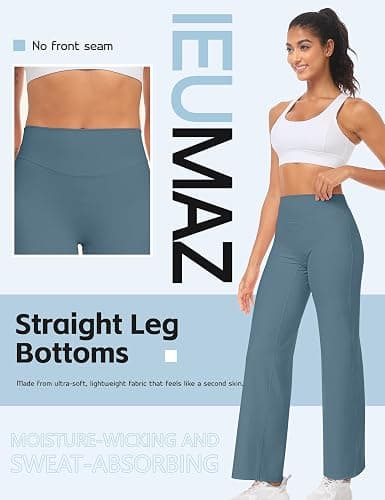 Ieumaz Women Straight Leggings Bottoms High Waist Gym Workout Leggings Stretch Casual Wide Leg Yoga Pants thumbnail 4