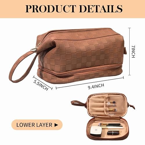 Abiudeng Large Capacity Makeup Bag Ladies Cosmetic Bag Travel Bag with Compartments Portable PU Leather Travel Makeup Bag with Handle thumbnail 2