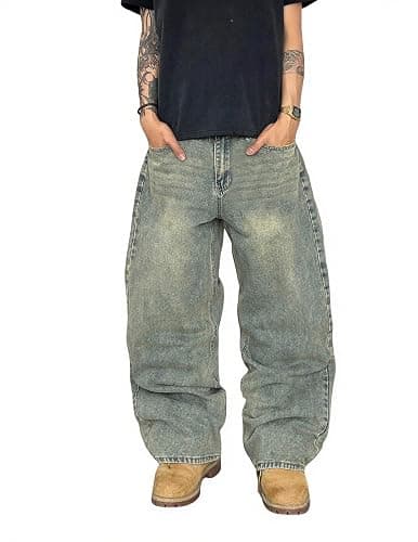 QGRSWBC Mens Wide Leg Jeans Super Baggy Pants Y2k Loose Fit Denim Jeans Skater Trousers Streetwear - Image 1