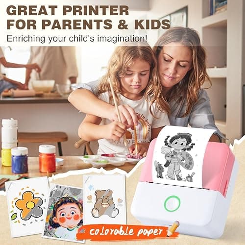 Print Pods Mini Printer, Thermal Inkless Sticker Maker with 10 Rolls Printing Paper, Pocket Printpod for phone, Impresora Portátil for Notes, Flashcards, Journal, DIY, Compatible with iOS & Android thumbnail 3