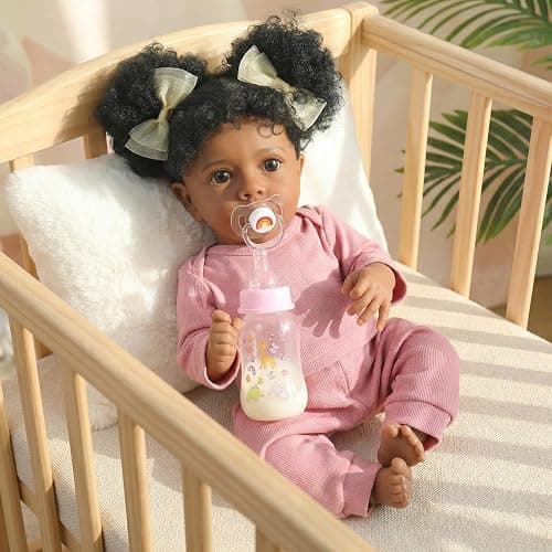 WOOROY Reborn Baby Dolls Girl Black African American - 20 Inch Realistic Newborn Baby Doll in Pink Outfit, Soft Cloth Body with Full Accessories, Gift for Kids Aged 3+ - Image 1