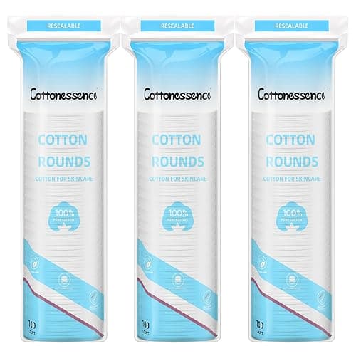 Cotton Rounds for Facial Cleansing and Nail Polish Removal (300count) - 100 Count, Pack of 3,100% Pure Cotton, Hypoallergenic Makeup Remover Pads, Lint-Free Multi-Layer Design - Image 1