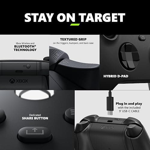 Xbox Wireless Gaming Controller + USB-C® Cable (2025) – Carbon Black – Play on Xbox, Windows, Android, iOS, FireTV Sticks, Smart TVs, VR Headsets thumbnail 4
