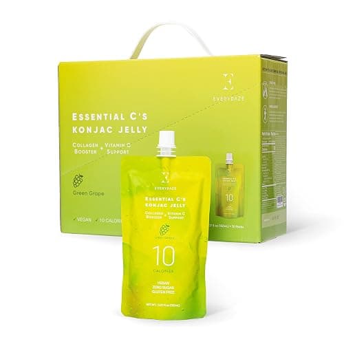 EVERYDAZE Essential C’s Konjac Jelly | Green Grape | Vegan Collagen Peptides and Vitamin C | Gluten Free, Sugar Free, Low Calorie | Healthy Drinkable Fruit Snack | 10 Pack Box Food Drink Pouch - Image 1
