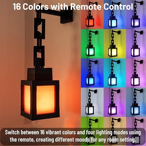 Pixelated Lantern LED Night Light, 16-Color Led Wall Mood Night Light with Remote Control, Rechargeable Table/Wall Night Lamp, for Bedroom & Home Decoration (with Chain) thumbnail 2