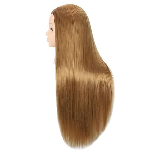 Headdoll 26"-28" Mannequin Head Styling Mannequin Head for Hair Styling and Free Table Stand Training Head Manikin Cosmetology Doll Head with Long Fiber Hair Hairdresser Practice Head for Stylist thumbnail 4