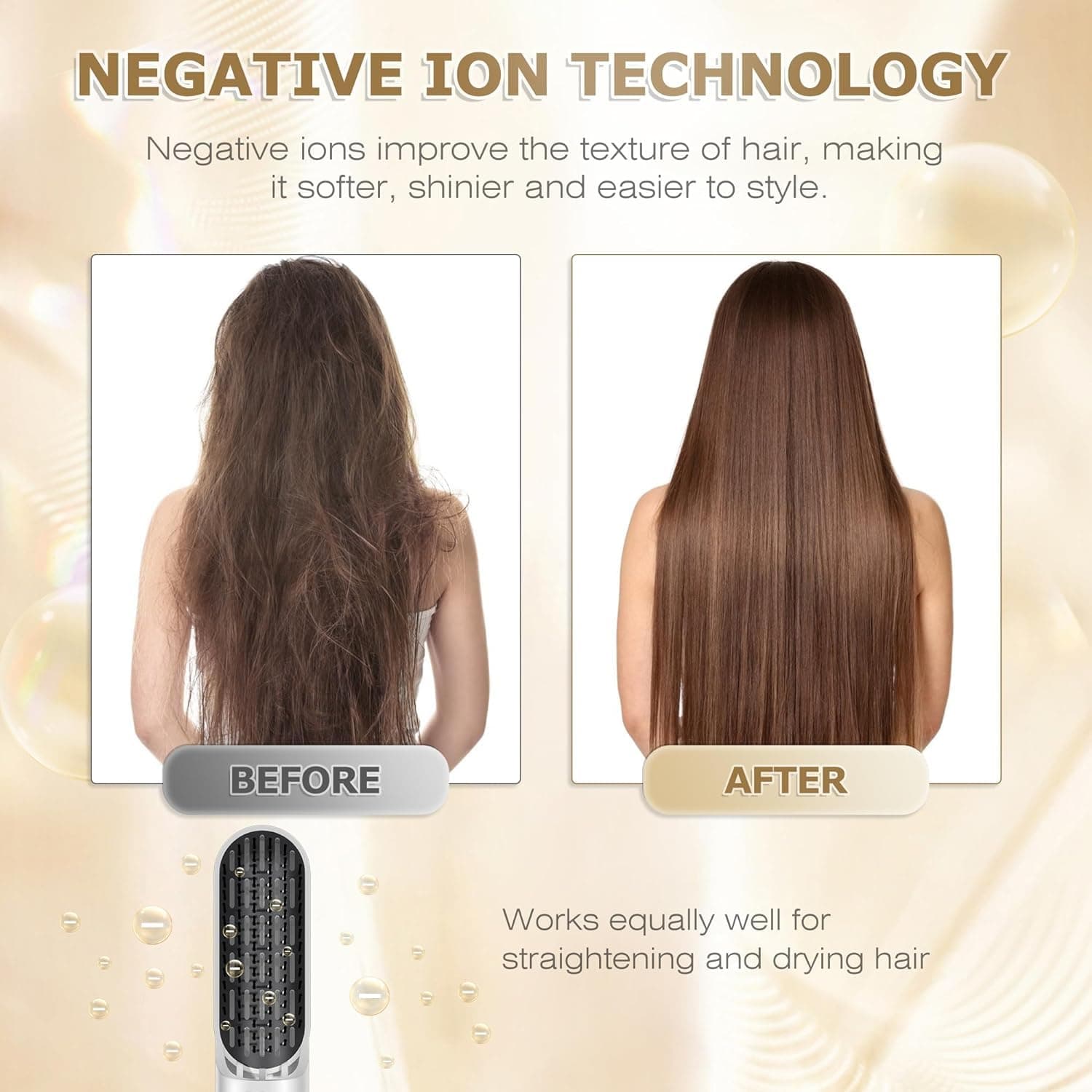 TAMEFOX 5 in 1 Hair Dryer Brush Set, Multifunctional Hair Styler Kit, High Speed Negative Ionic Hot Air Brush for Styling, Curling, Volumizing, Straightening, Detachable and Interchangeable Hair Styling Tools for All Types (Premium White Gold) thumbnail 5