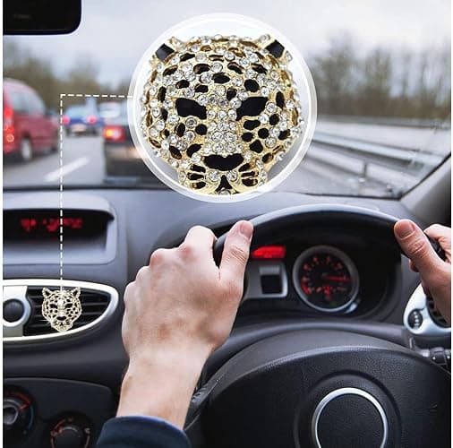 2PCs Golden Bling Leopard Air Freshener Vent Clip Rhinestone Car Decoration Interiors Accessory thumbnail 5
