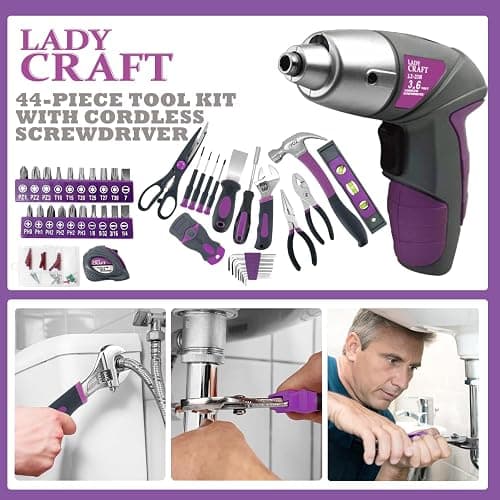 Werktough 44PCS 4V Cordless Screwdriver Tool Kit Set Pink Color Tools Lady Tools Kit Home Repair Set Toolbox Hand Tool Kit Storage Case Gift Set LADYCRAFT thumbnail 5