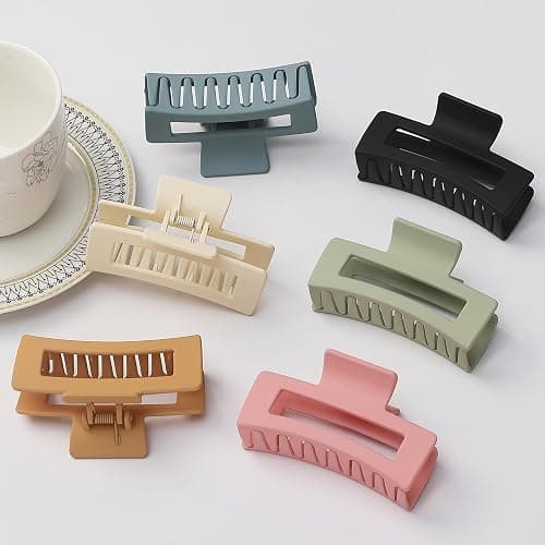 3.5 Inch Square Hair Clips for Women 6 Pack Hair Claw Clips Medium Claw Clips for Thick Thin Hair Rectangle Banana Jaw Hair Accessories for Women Girls -Basic thumbnail 2
