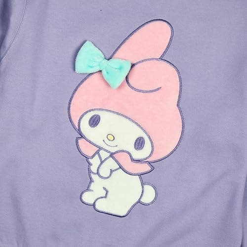 Bioworld My Melody Big Face Plush Character Women's Purple Crew Neck Long Sleeve Oversized Fleece Sweatshirt thumbnail 5