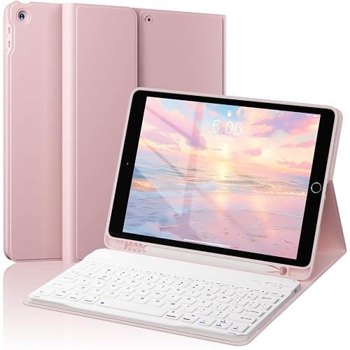 SZPSGC for iPad 9th 8th 7th Generation Case with Keyboard 10.2 Inch, Detachable Wireless Folio Keyboard Cover with Pencil Holder, iPad 10.2 Inch 2021/2020/2019 Model, Pink - Image 1