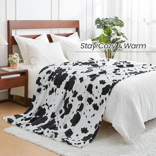Cozy Bliss Cow Print Throw Blanket Non Shedding MilkyPlush™ Fleece 330GSM Thick Blankets Western Room Decor Super Soft Warm for Adults Kids Girl Gifts Bedroom Couch Sofa Travel Black White 50"x60" thumbnail 9